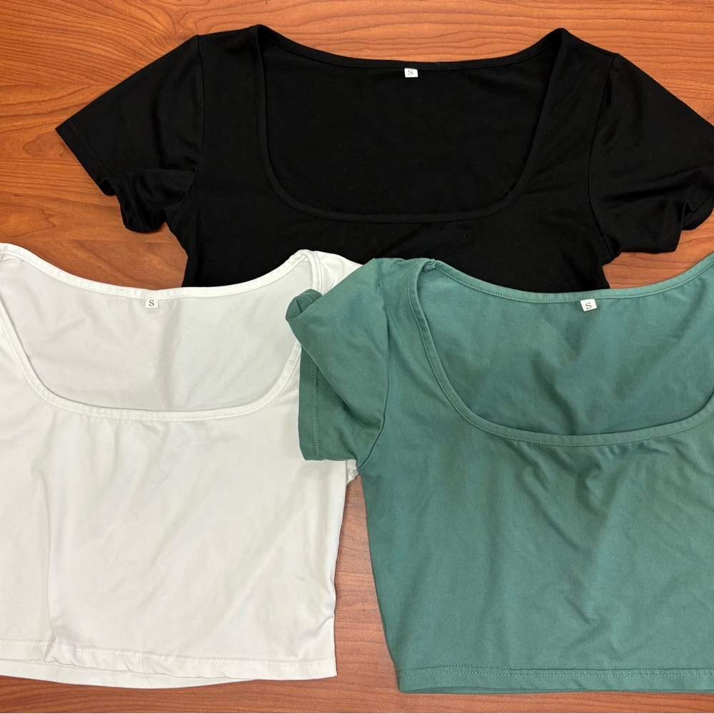 Women's Black, White, and Green Tops